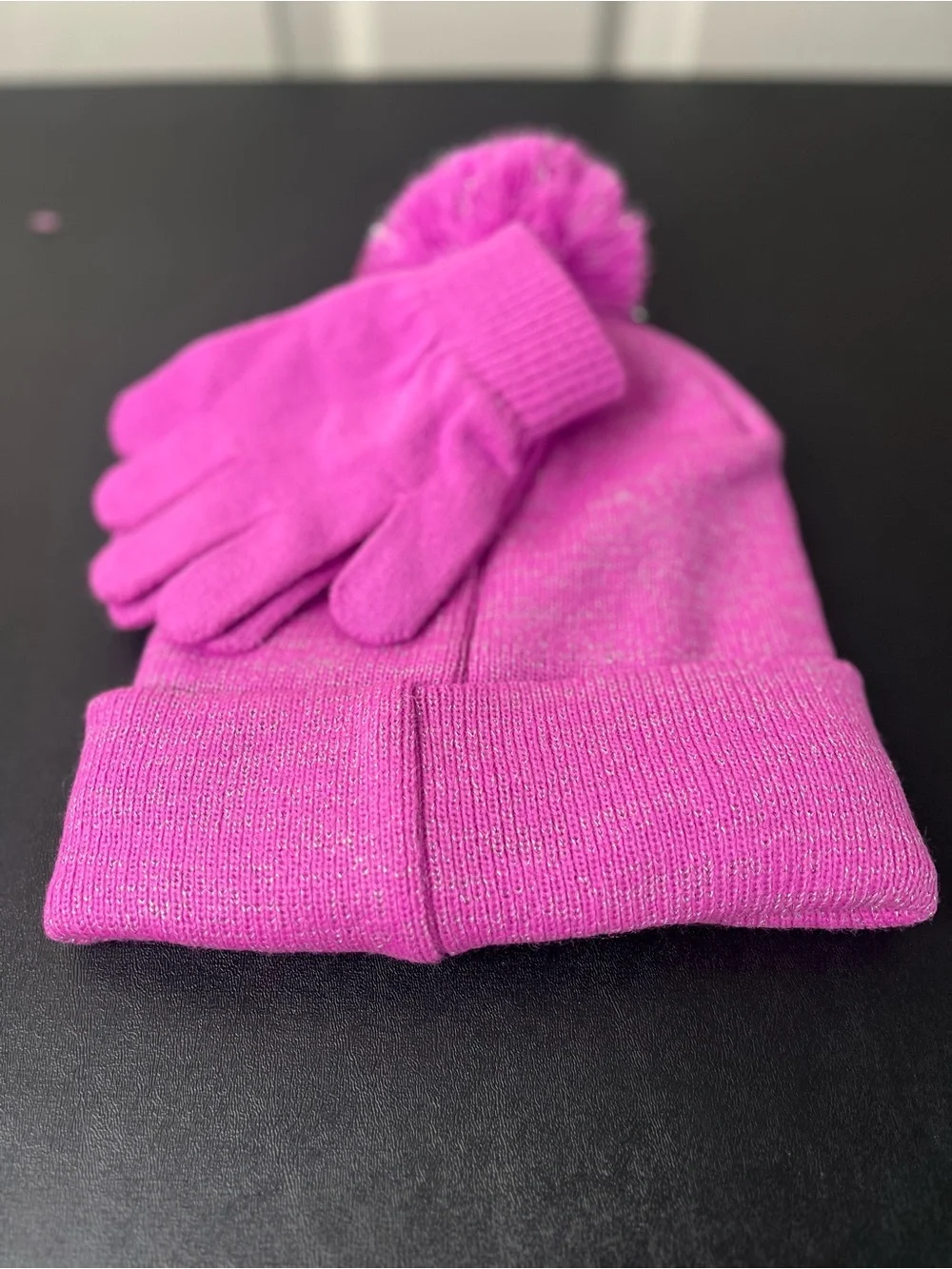 Hello Kitty Bright Pink Pom Pom Beanie with Matching Gloves